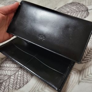 Anya Hindmarch Shiny Black Leather Tri-fold Continental Wallet 4.25"x7.5"